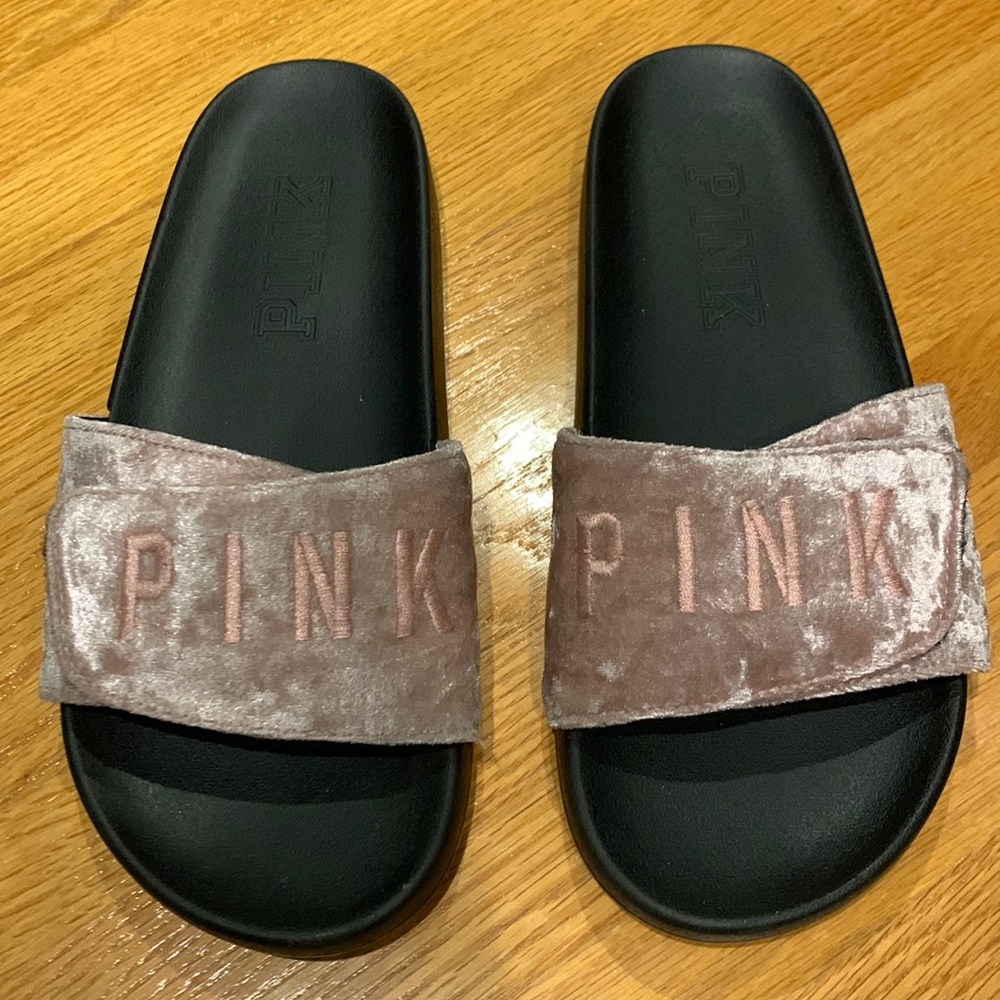 Victoria’s Secret Pink Logo Velvet Slides Shoes